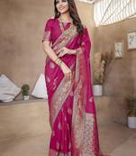 Hot pink woven self design pure paithani silk saree with blouse