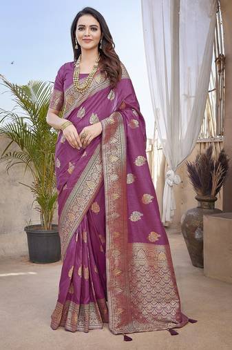 Light purple woven self design pure paithani silk saree with blouse