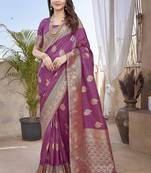 Light purple woven self design pure paithani silk saree with blouse