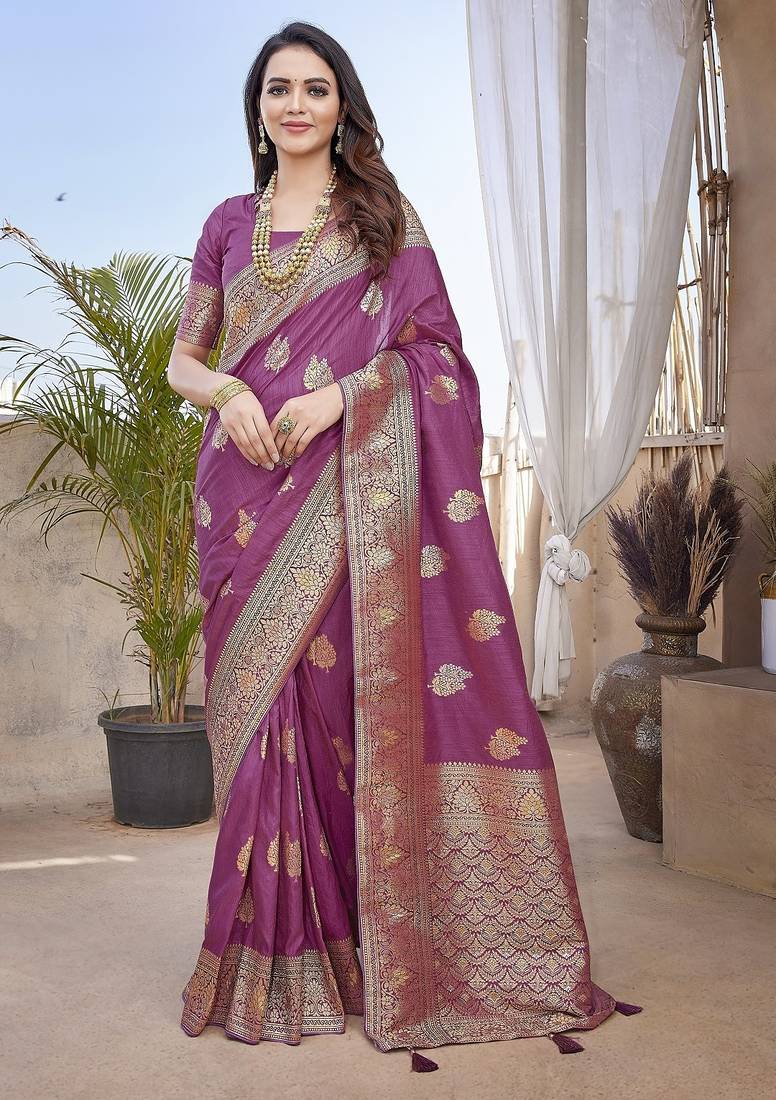 Light purple woven self design pure paithani silk saree with blouse