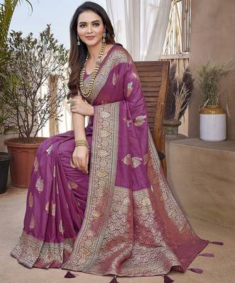 Light purple woven self design pure paithani silk saree with blouse 2