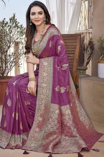 Light purple woven self design pure paithani silk saree with blouse