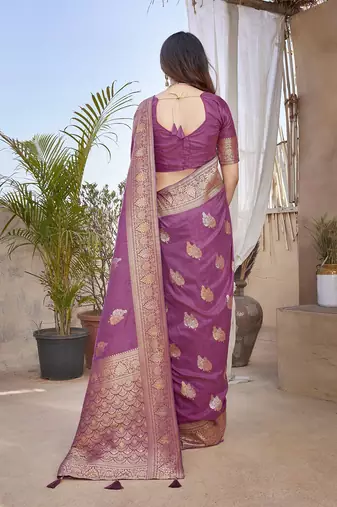 Light purple woven self design pure paithani silk saree with blouse