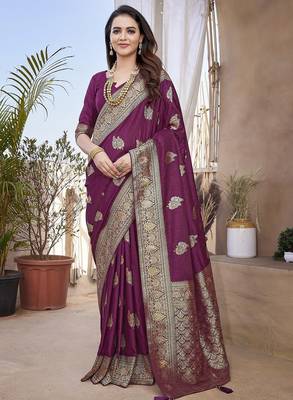 Wine woven self design pure paithani silk saree with blouse 1