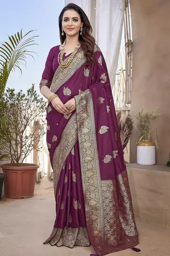 Wine woven self design pure paithani silk saree with blouse