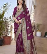 Wine woven self design pure paithani silk saree with blouse