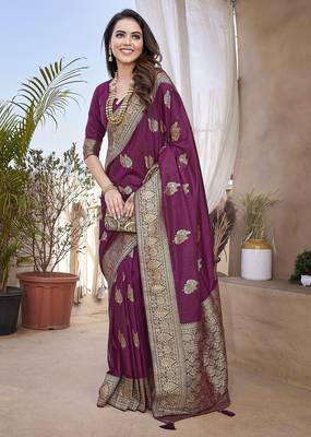 Wine woven self design pure paithani silk saree with blouse 2
