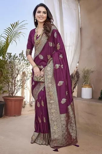 Wine woven self design pure paithani silk saree with blouse