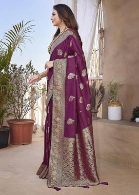 Wine woven self design pure paithani silk saree with blouse 3