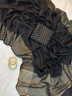Black Color  zari border with rich pallu Work  art silk saree 1