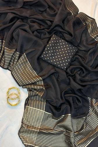 Black Color  zari border with rich pallu Work  silk saree