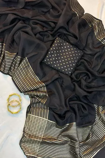 Black Color  zari border with rich pallu Work  silk saree