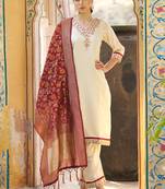 Cream embroidered blend silk salwar suit