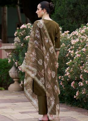 Brown embroidered viscose rayon salwar suit 3