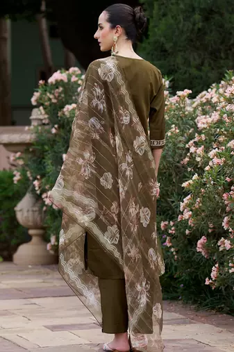 Brown embroidered viscose rayon salwar suit