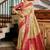 Beige floral print silk blend paithani saree with blouse