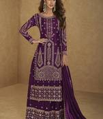 Wine embroidered chinon silk salwar suit