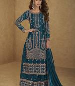 Dark-blue embroidered chinon silk salwar suit