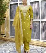 Mehendi embroidered blend silk salwar suit