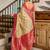 Beige floral print silk blend paithani saree with blouse