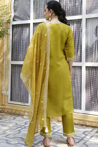 Mehendi embroidered blend silk salwar suit