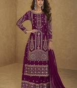 Dark-pink embroidered chinon silk salwar suit