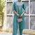 Dark-turquoise embroidered blend silk salwar suit
