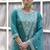 Dark-turquoise embroidered blend silk salwar suit