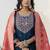 Dark-blue embroidered blend silk salwar suit