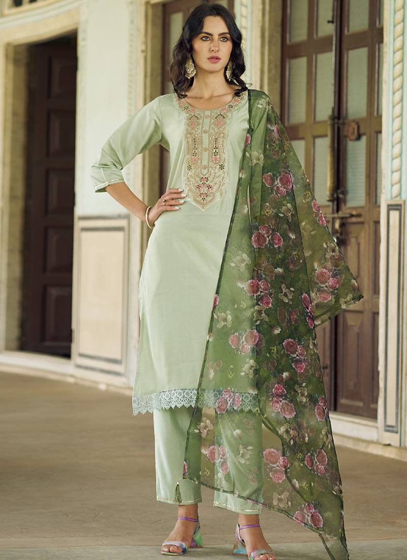 Pastel embroidered viscose rayon salwar suit