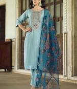 Light-grey embroidered viscose rayon salwar suit