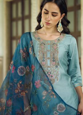 Light-grey embroidered viscose rayon salwar suit 2