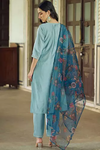 Light-grey embroidered viscose rayon salwar suit