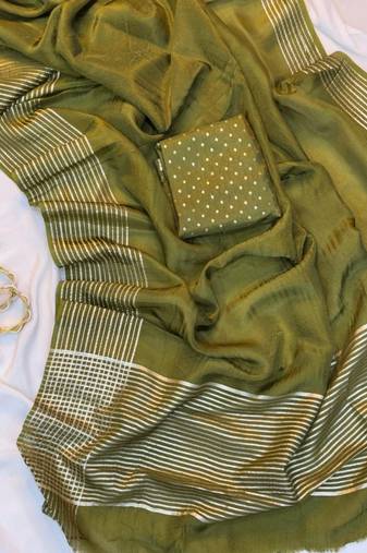 Mehndi Green Color  zari border with rich pallu Work  silk saree