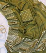 Mehndi Green Color  zari border with rich pallu Work  silk saree