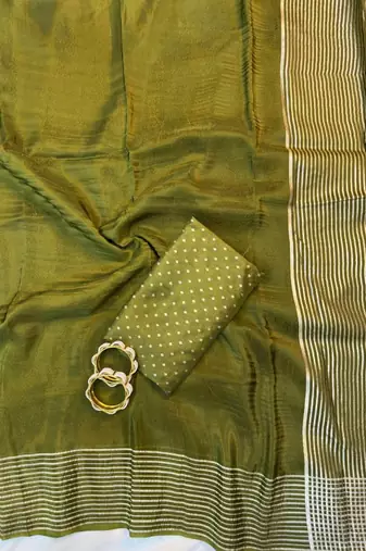 Mehndi Green Color  zari border with rich pallu Work  art silk saree