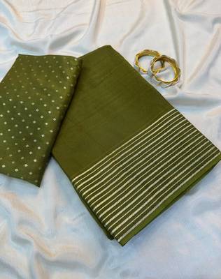 Mehndi Green Color  zari border with rich pallu Work  art silk saree 3