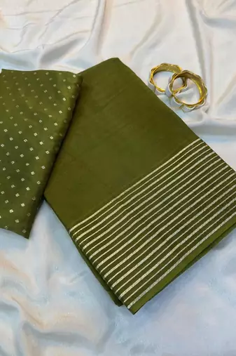 Mehndi Green Color  zari border with rich pallu Work  art silk saree