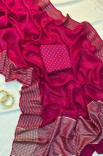 Pink Color  zari border with rich pallu Work  silk saree