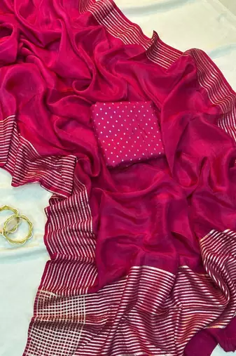 Pink Color  zari border with rich pallu Work  silk saree