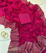 Pink Color  zari border with rich pallu Work  silk saree