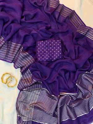 Purple Color  zari border with rich pallu Work  art silk saree 1