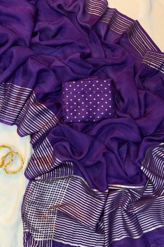 Purple Color  zari border with rich pallu Work  silk saree