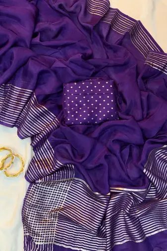 Purple Color  zari border with rich pallu Work  silk saree