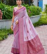 Lavender woven silk blend paithani saree with blouse