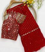 Red color sequins embroidery work saree  faux georgette saree