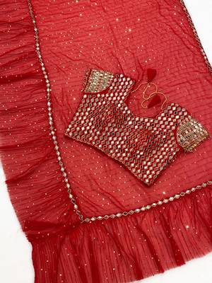 Red color sequins embroidery work saree  faux georgette saree 5