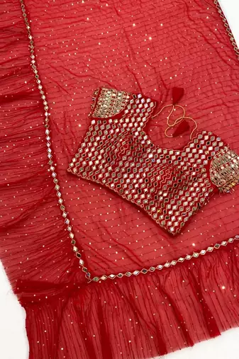 Red color sequins embroidery work saree  faux georgette saree
