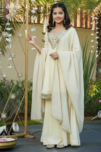 Heavy cosmos zari silk real mirror work kids sharara set