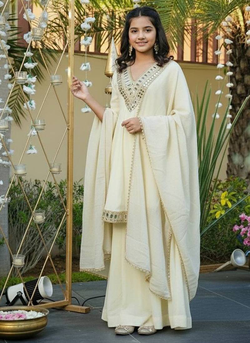 Heavy cosmos zari silk real mirror work kids sharara set